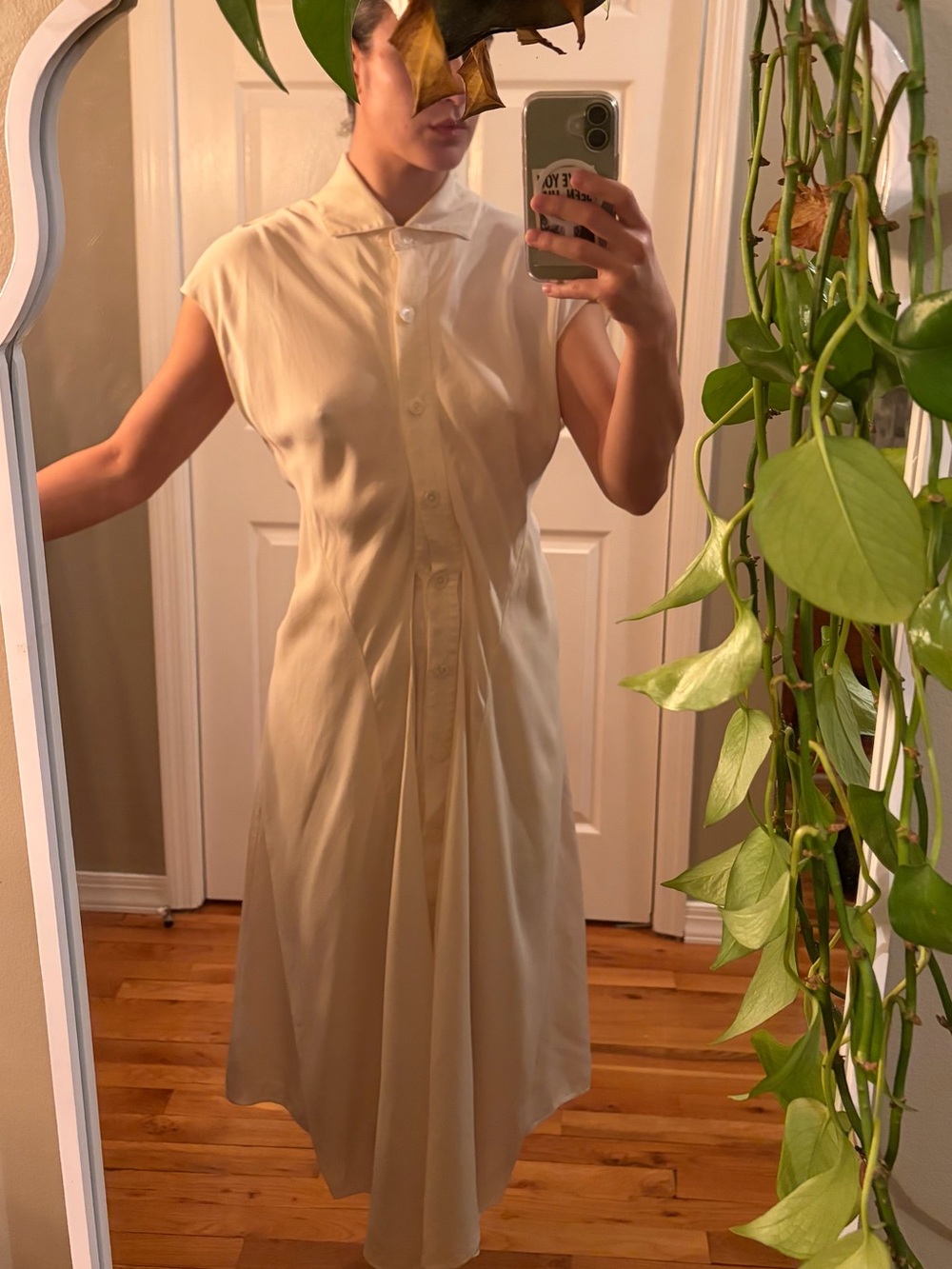 Ralph Lauren Cream Button-Front Midi Dress